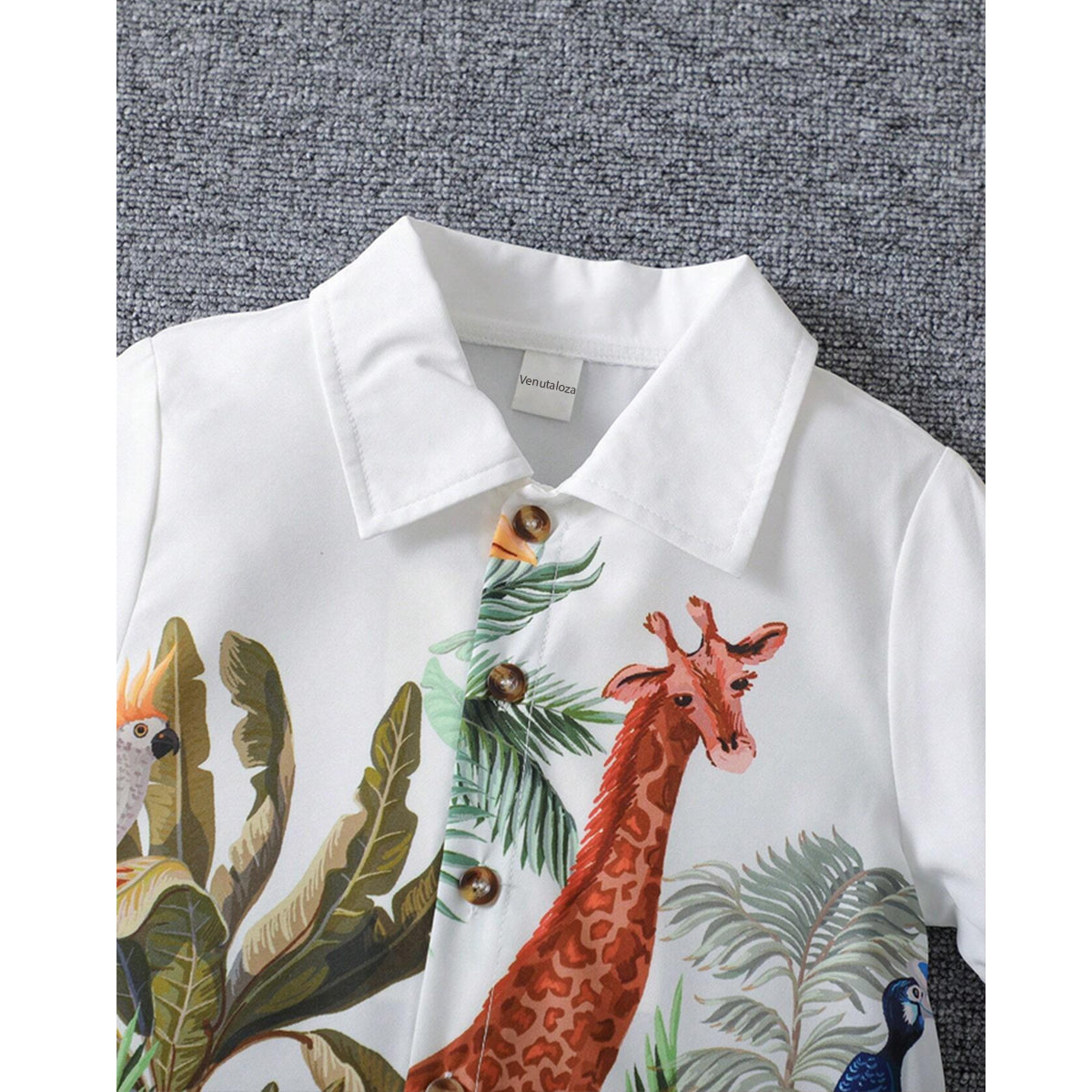 Venutaloza Kids Stylish Animal Jungal theme Short Sleeve Shirt And Shorts Two Piece Set.