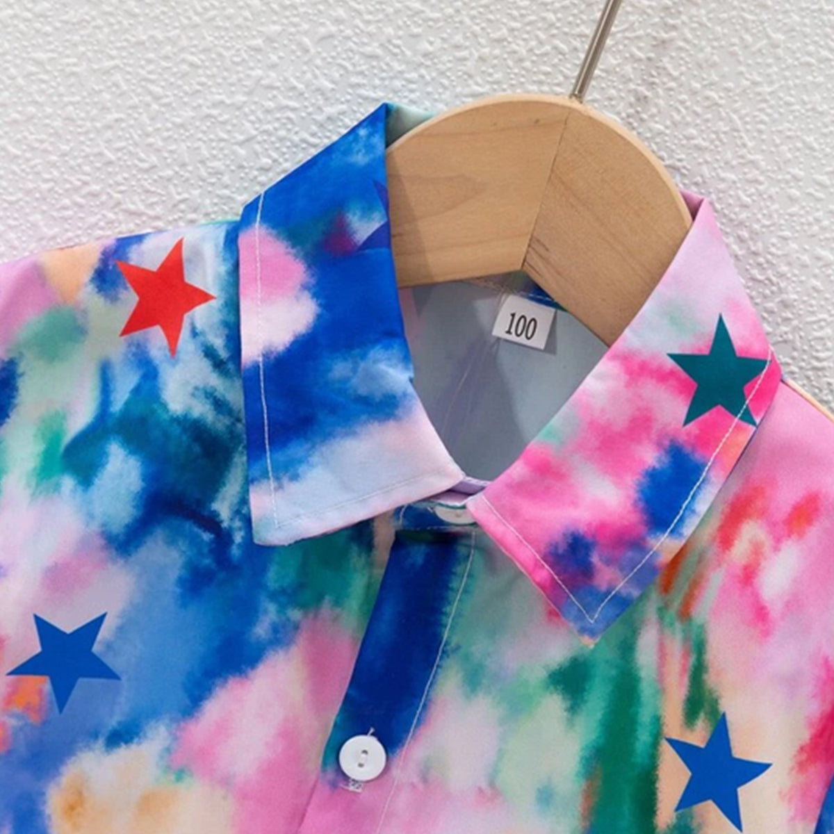 Venutaloza Kids Tie Dye Stars Printed Short Sleeve Shirt And Shorts Without tee Two Piece Set.