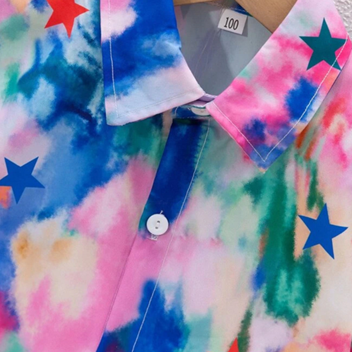 Venutaloza Kids Tie Dye Stars Printed Short Sleeve Shirt And Shorts Without tee Two Piece Set.
