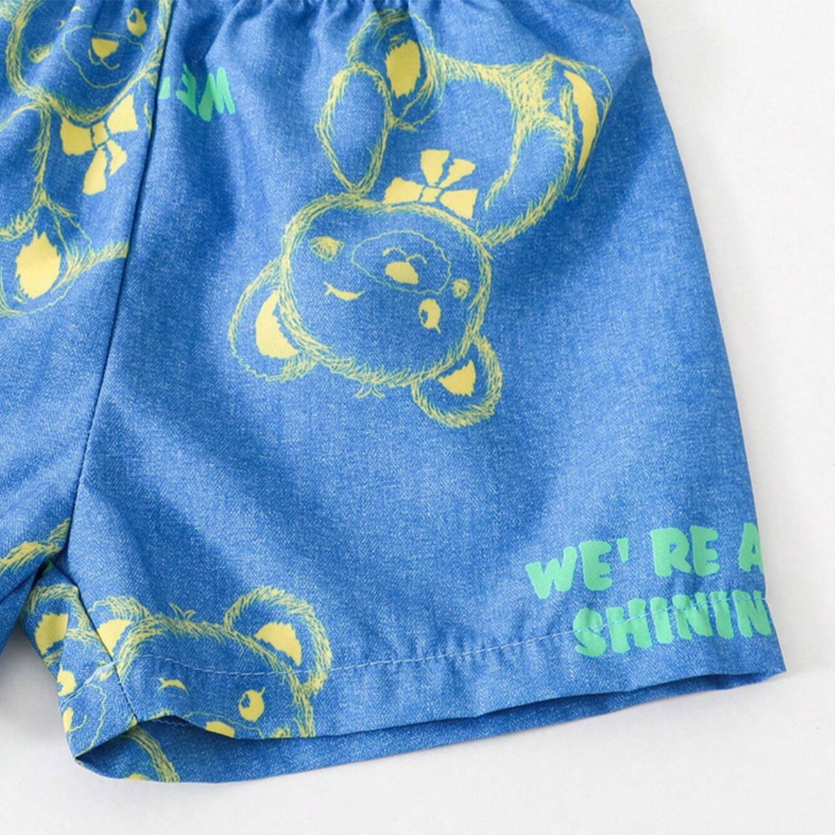 Venutaloza Kids Bear & Letters Pocket Shorts Without tee Two Piece Set.