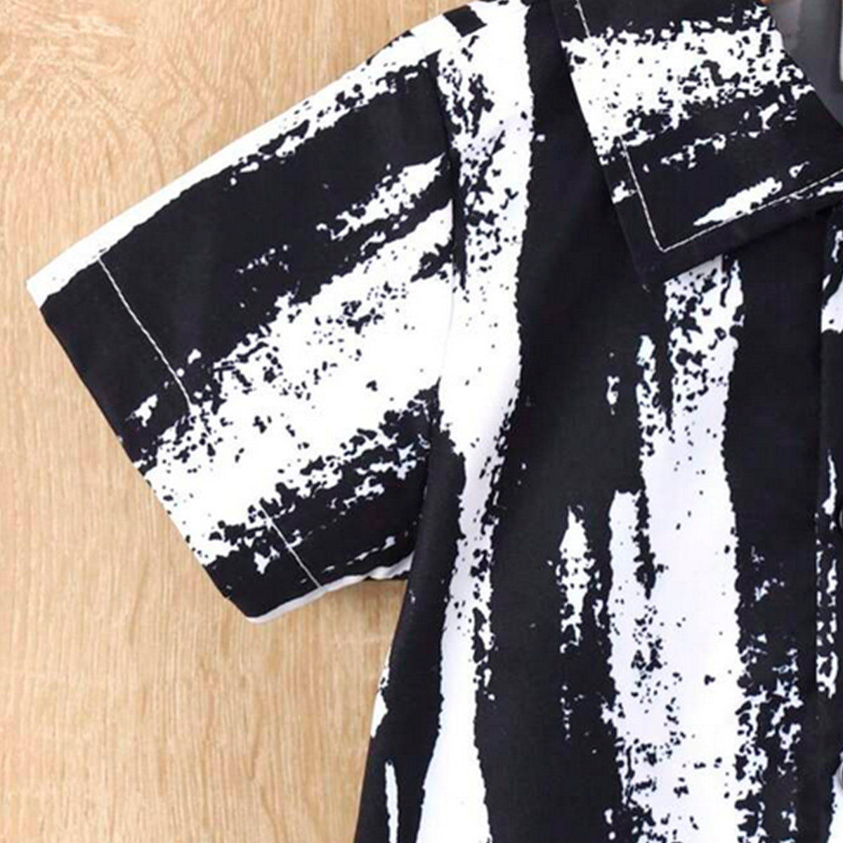 Venutaloza Kids Black Brush Print Shirt & Pocket Shorts Without tee Two Piece Set.