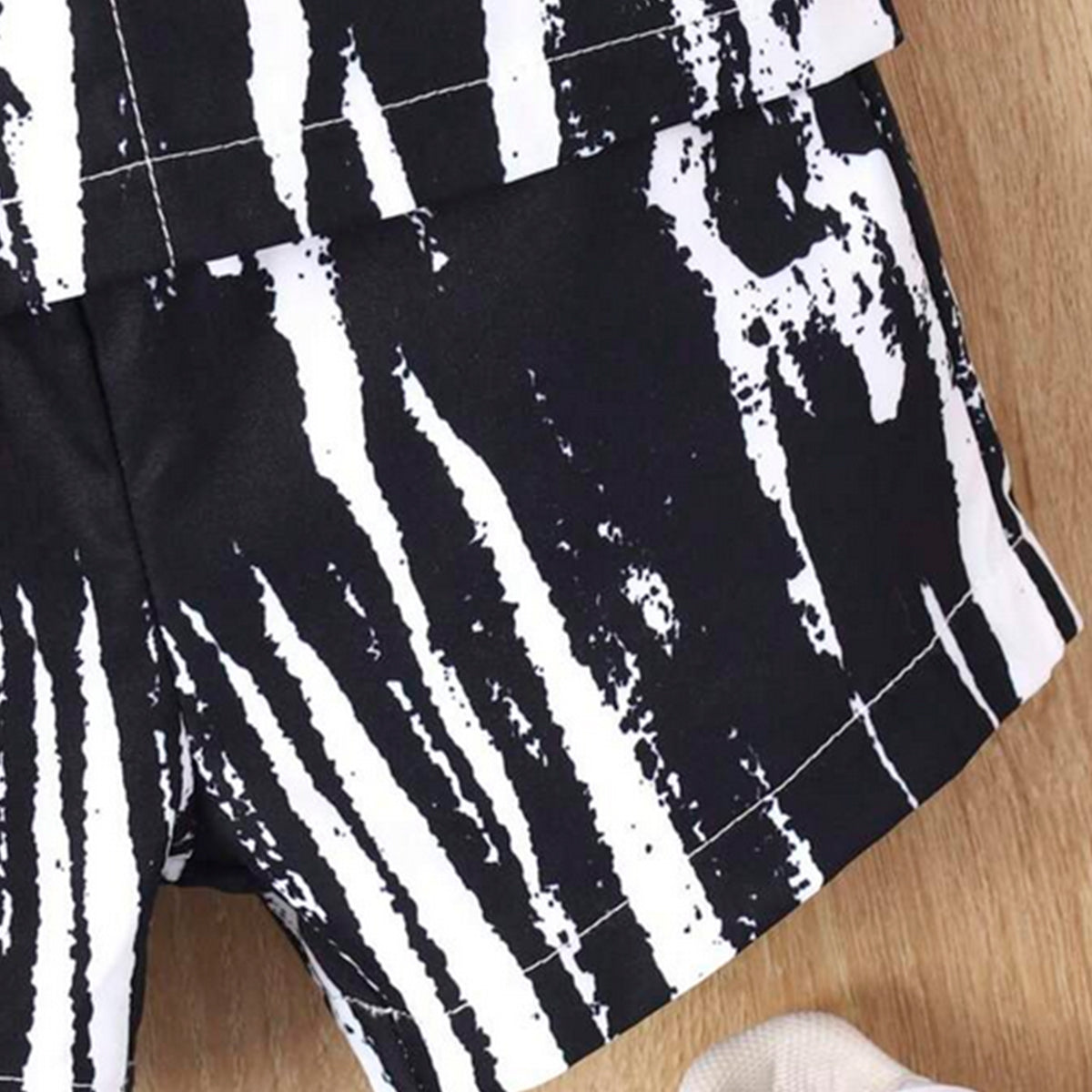 Venutaloza Kids Black Brush Print Shirt & Pocket Shorts Without tee Two Piece Set.