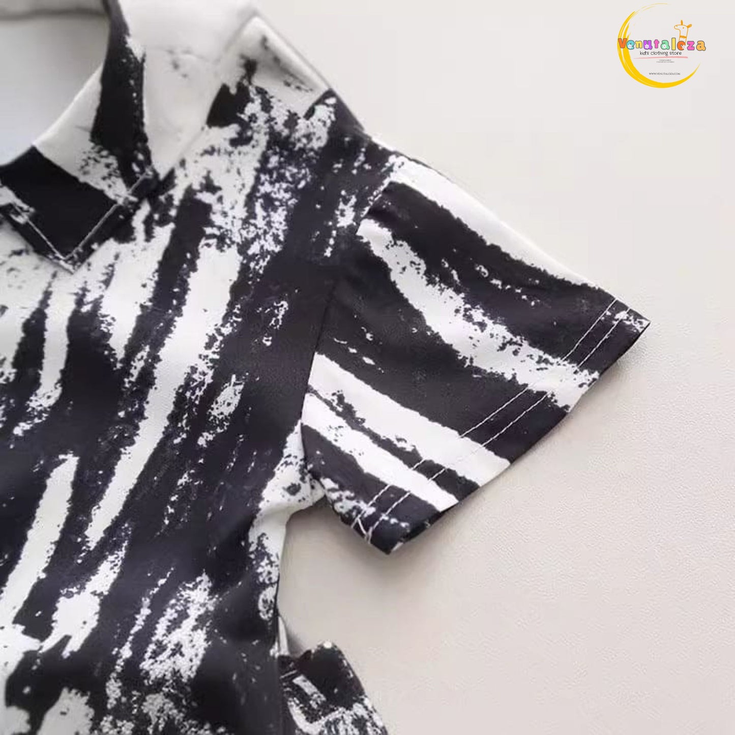 Venutaloza Baby Boy Brush Print Short Sleeve Shirt And Shorts Two Piece Set.