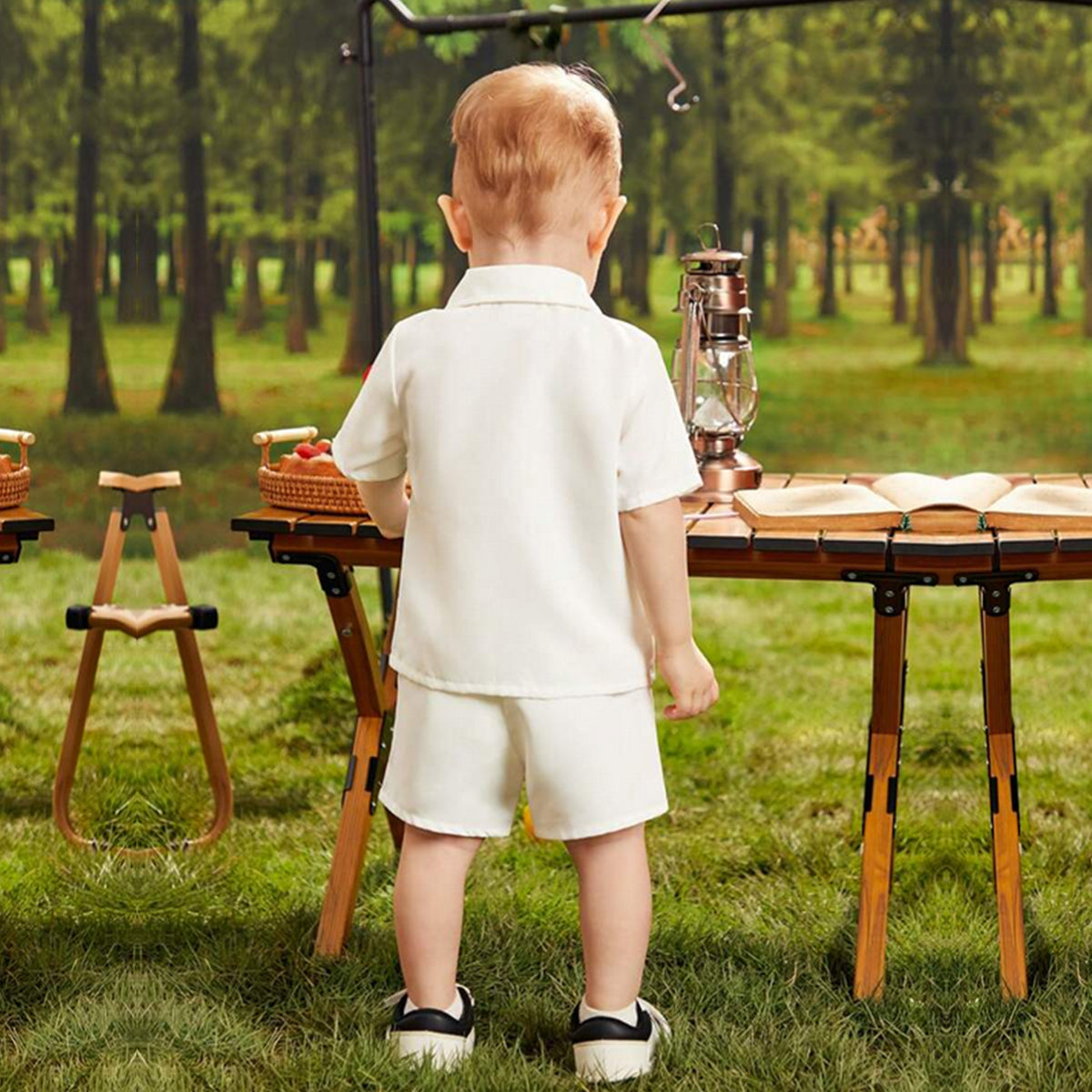 Venutaloza Baby Boy Animal Cartoon Graphic Short Sleeve Shirt And Shorts Two Piece Set.