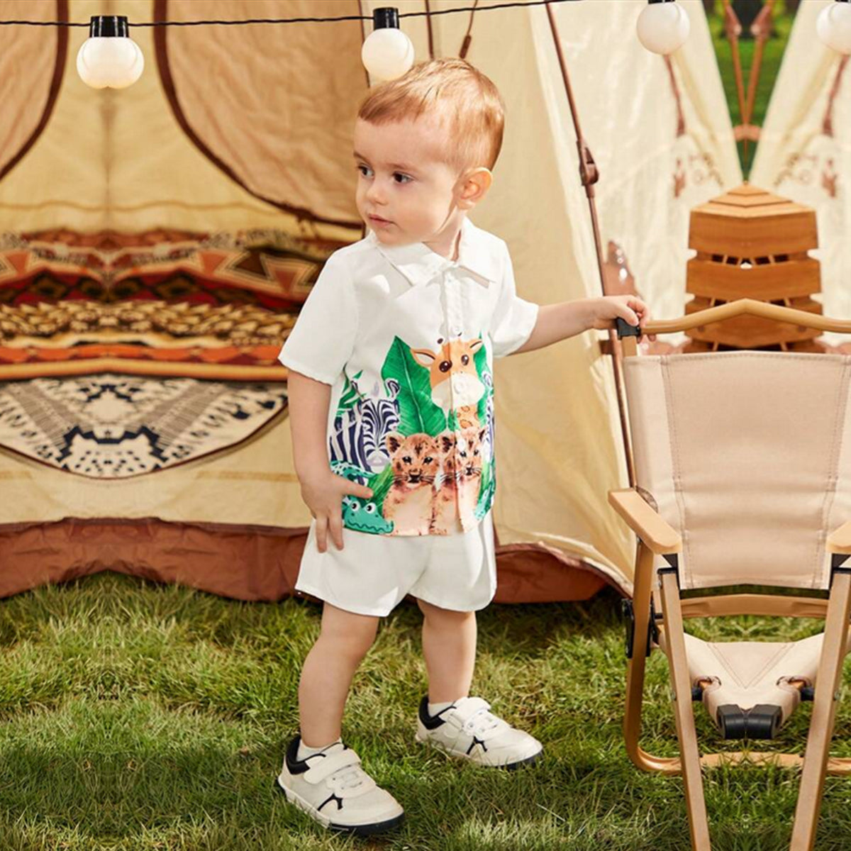 Venutaloza Baby Boy Animal Cartoon Graphic Short Sleeve Shirt And Shorts Two Piece Set.