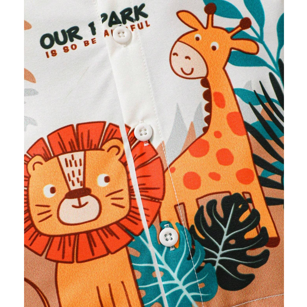 Venutaloza Boys Cartoon Jungle Theme Short Sleeve Shirt And Shorts Two Piece Set.