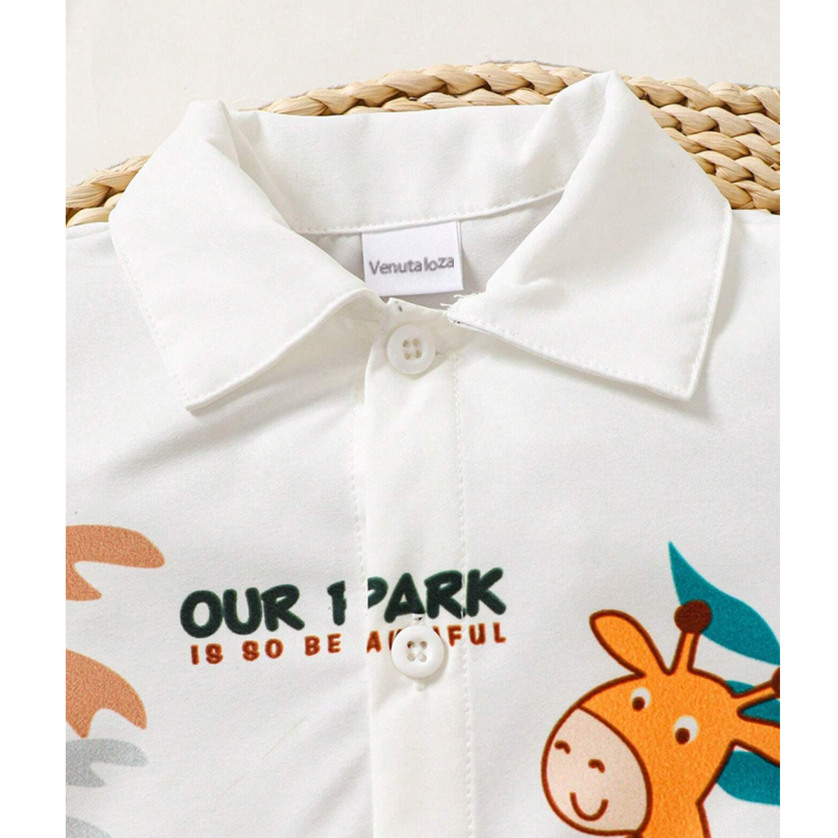 Venutaloza Boys Cartoon Jungle Theme Short Sleeve Shirt And Shorts Two Piece Set.