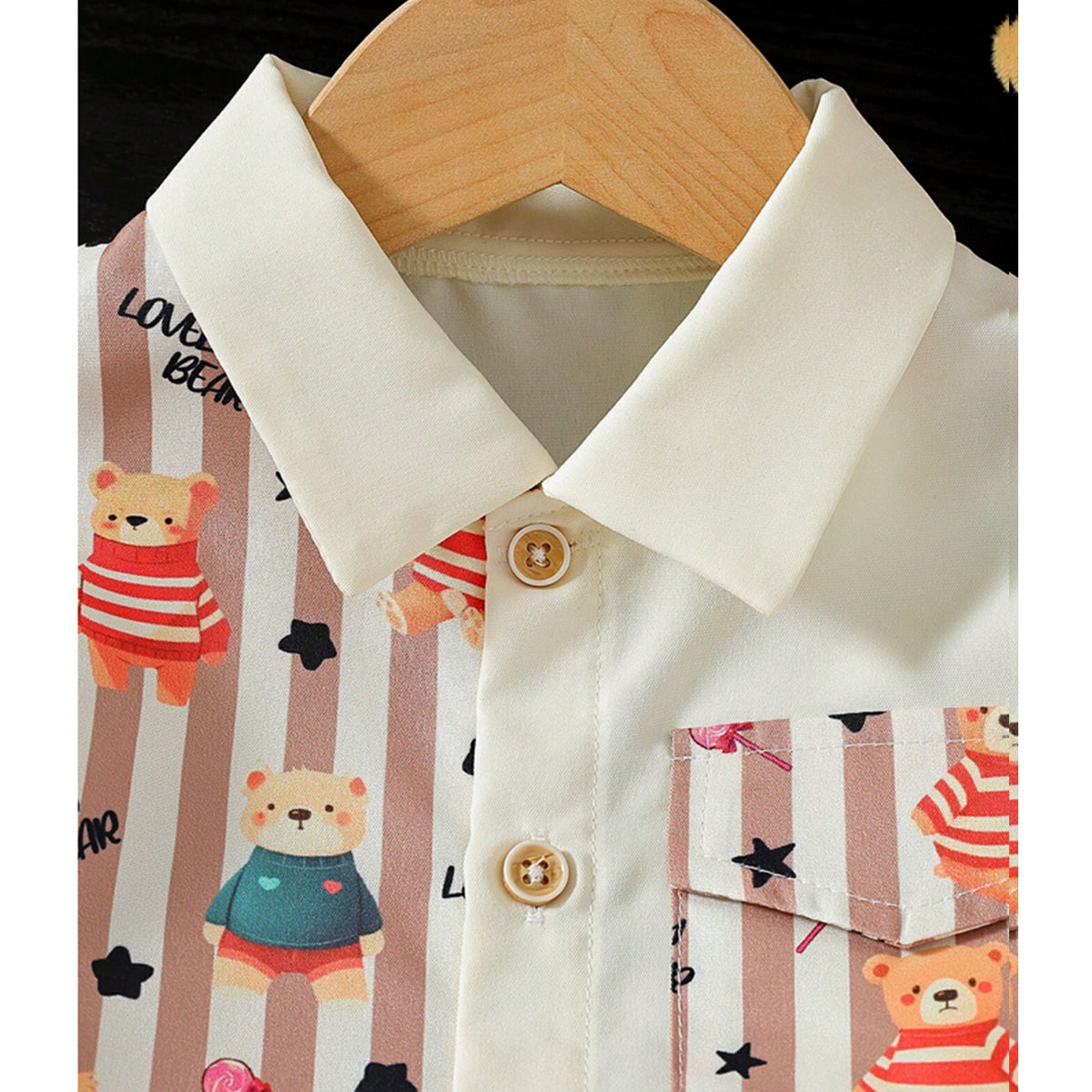 Venutaloza Boy's Cartoon Panda Straight Short Sleeve Shirt And Shorts Two Piece Set.