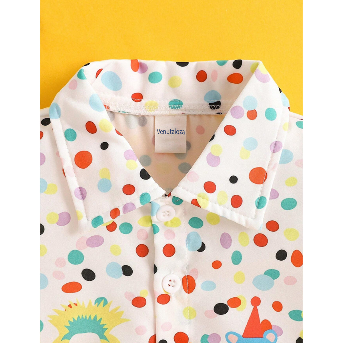 Venutaloza Boy's Colourful Dots Animal Print Short Sleeve Shirt And Shorts Two Piece Set.