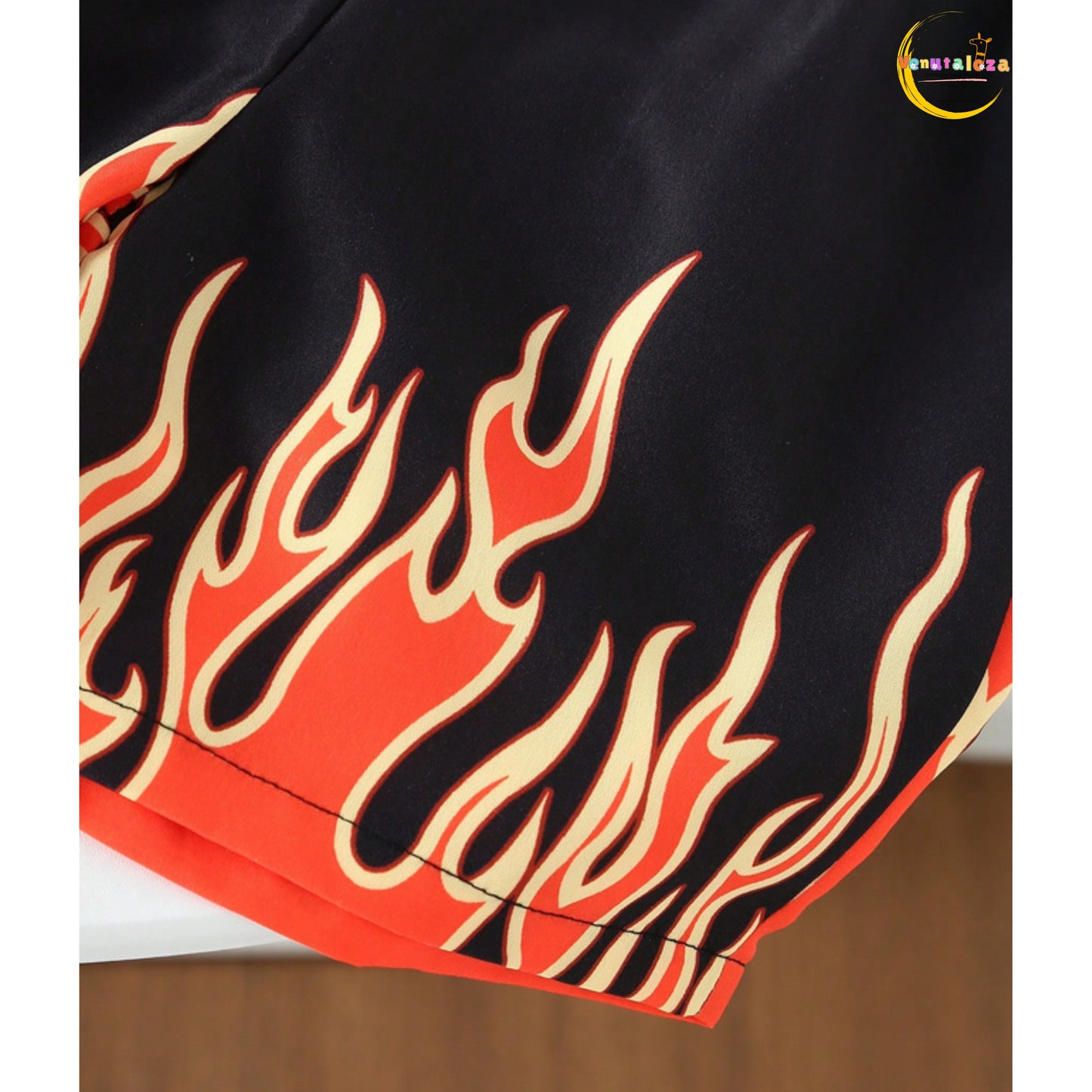 Baby Flame Fire Button Fly Shirt And Shorts Set For Boys.