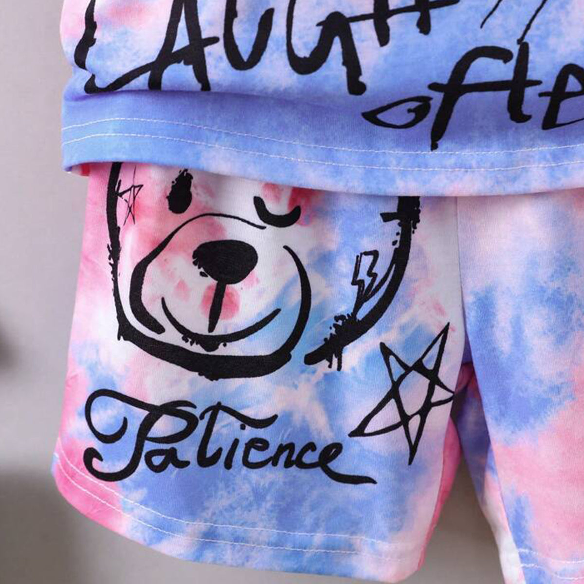 Venutaloza Kids HYPME Tie Dye Bear & letters Graphic Casual T-Shirt & Shorts Two Piece Set For Boys.