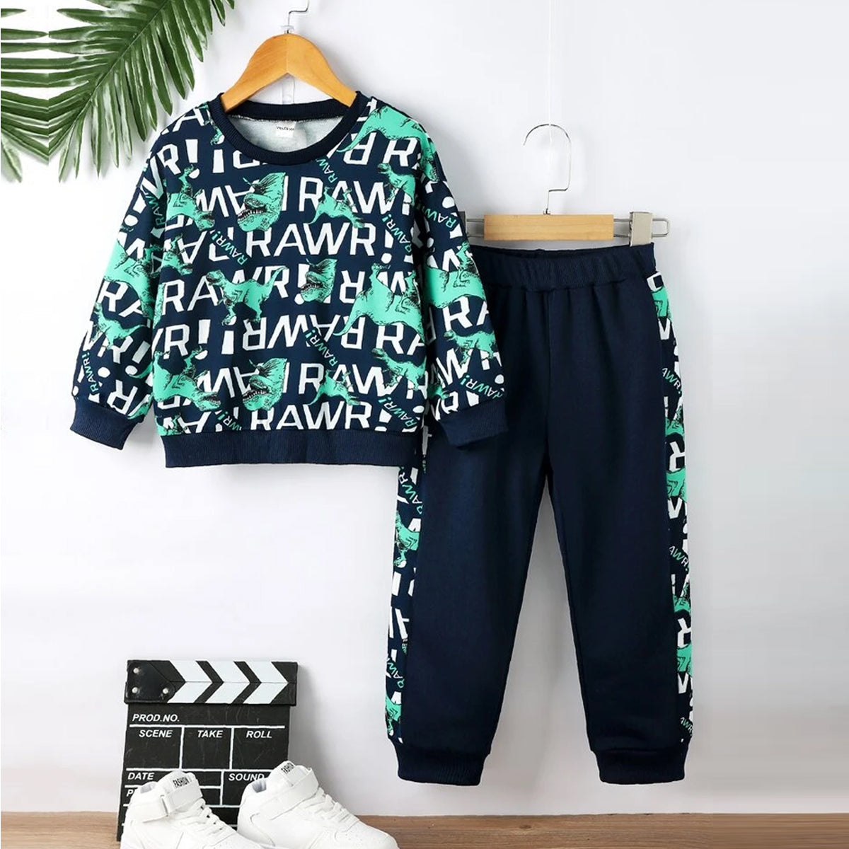 Venutaloza Toddler Boys Letters Dinosaur Print Graphic T-shirt & Pants.