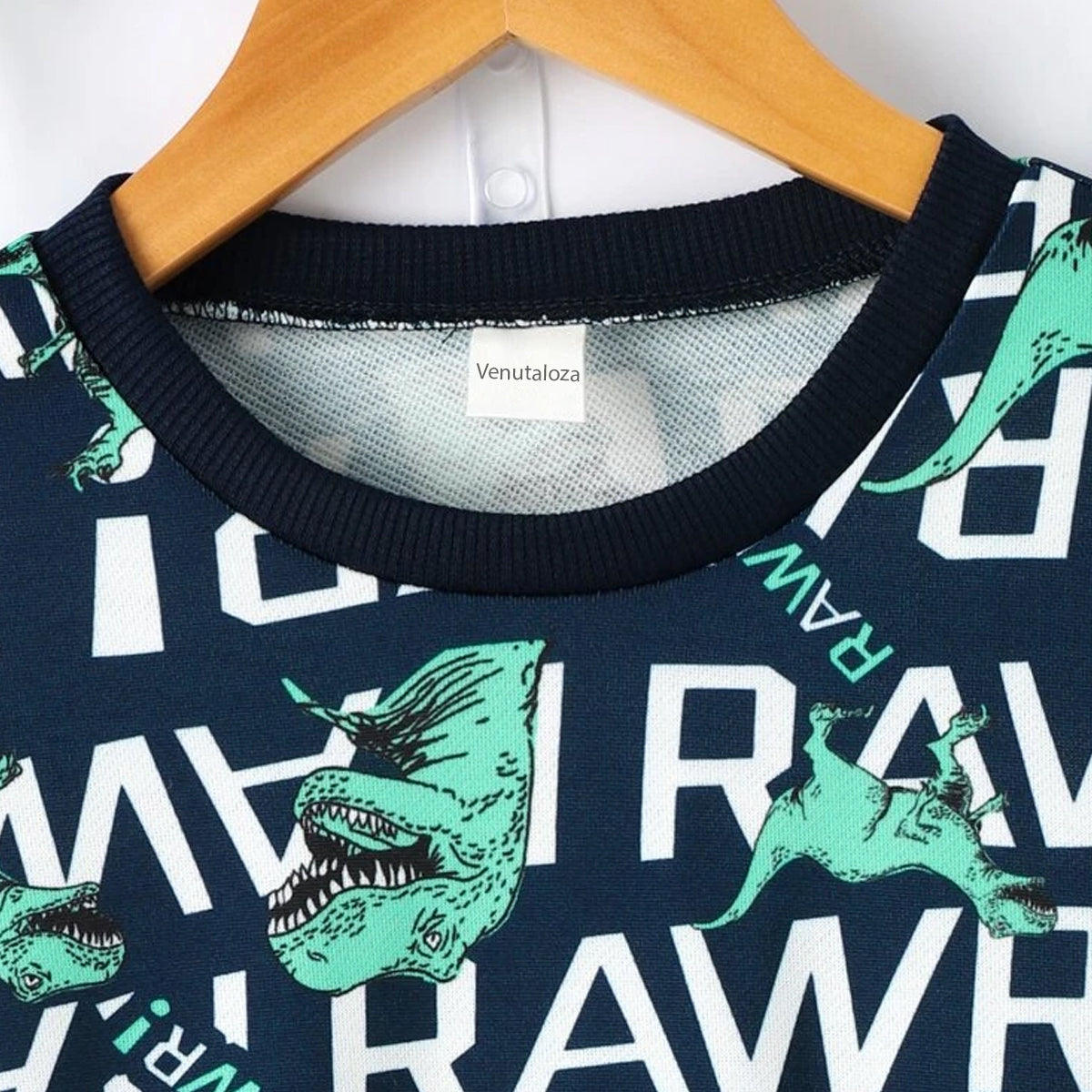 Venutaloza Toddler Boys Letters Dinosaur Print Graphic T-shirt & Pants.