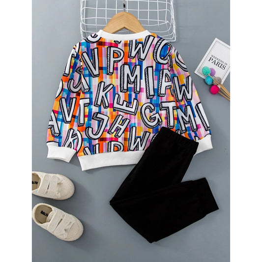 Venutaloza Baby Set Letters Multicolor Print Graphic T-shirt & Pants.