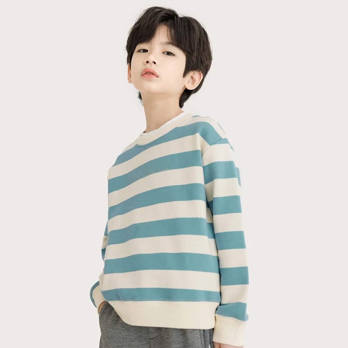 Venutaloza Full Sleeve Round Neck Stripe Tee T-Shirt For Boys.