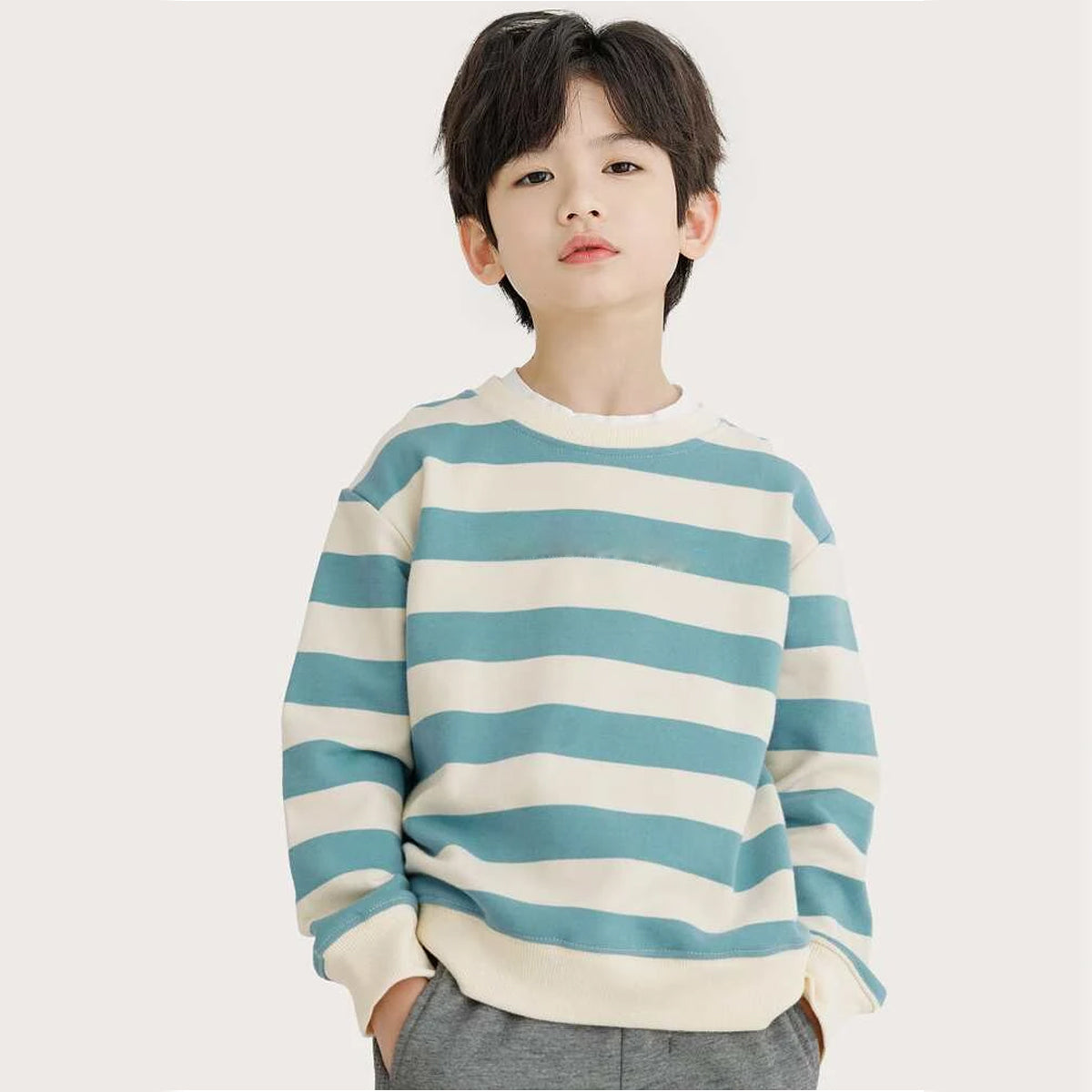 Venutaloza Full Sleeve Round Neck Stripe Tee T-Shirt For Boys.