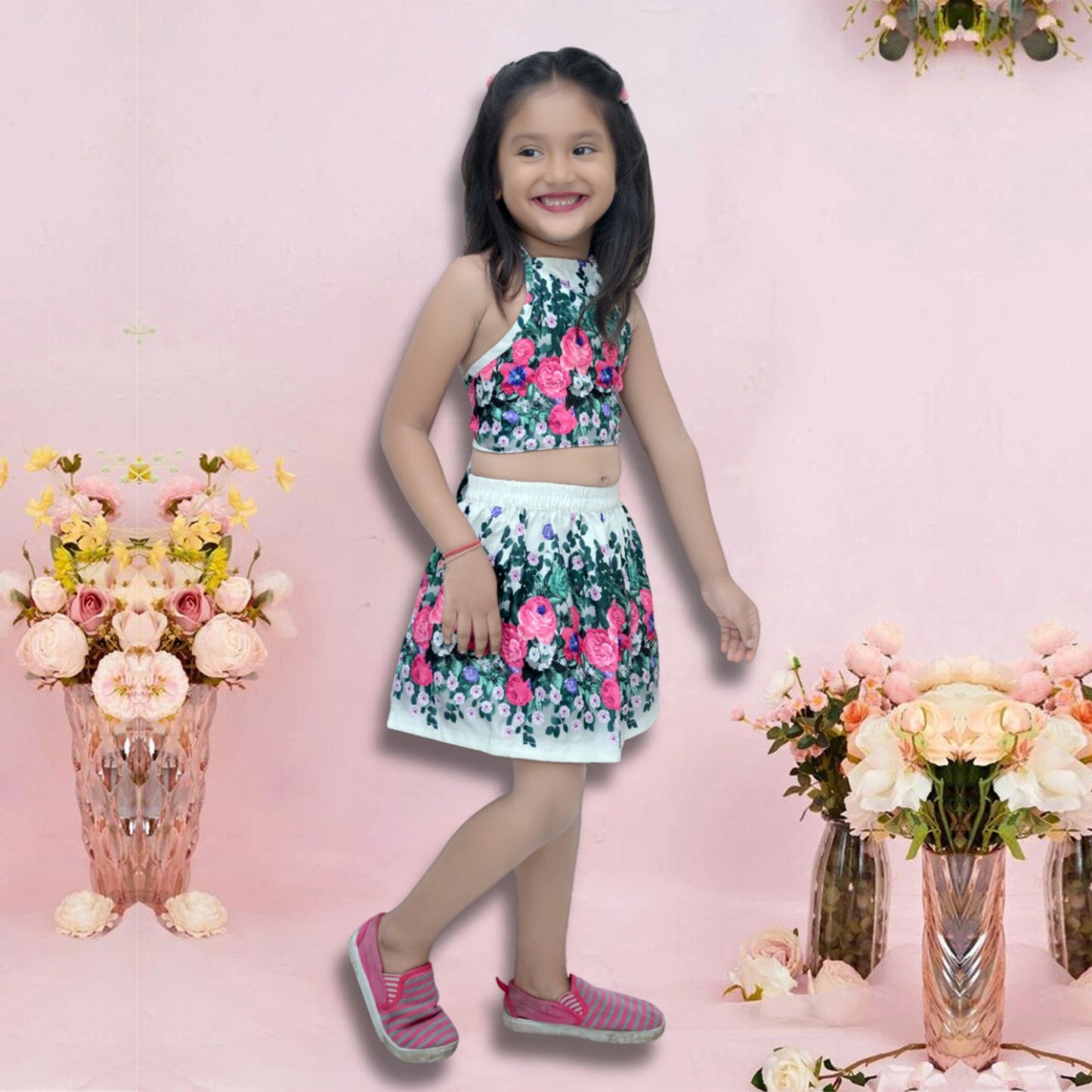 BabyGirl's Stylish Floral Designer Top & Shorts For Kids.