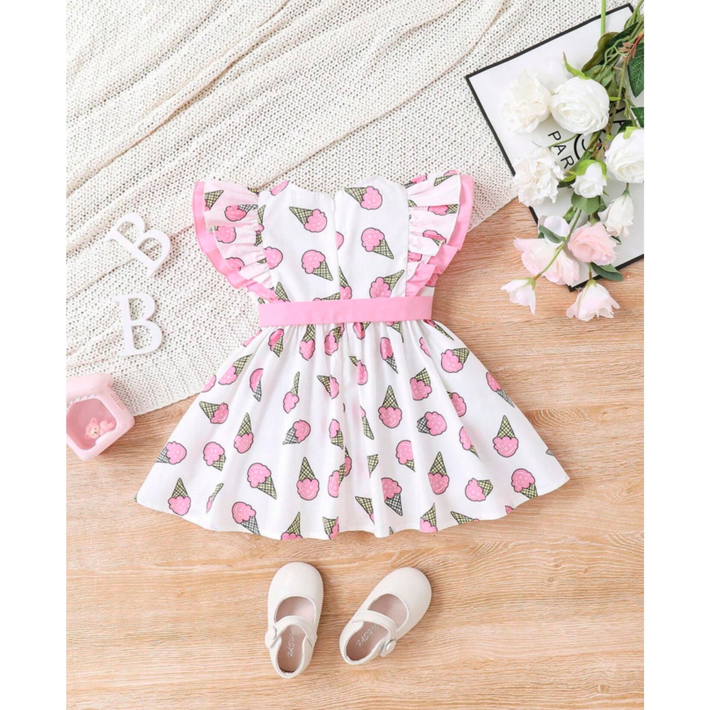 Baby Ice cream designer Dress With Bowknot Decoration For Girls.