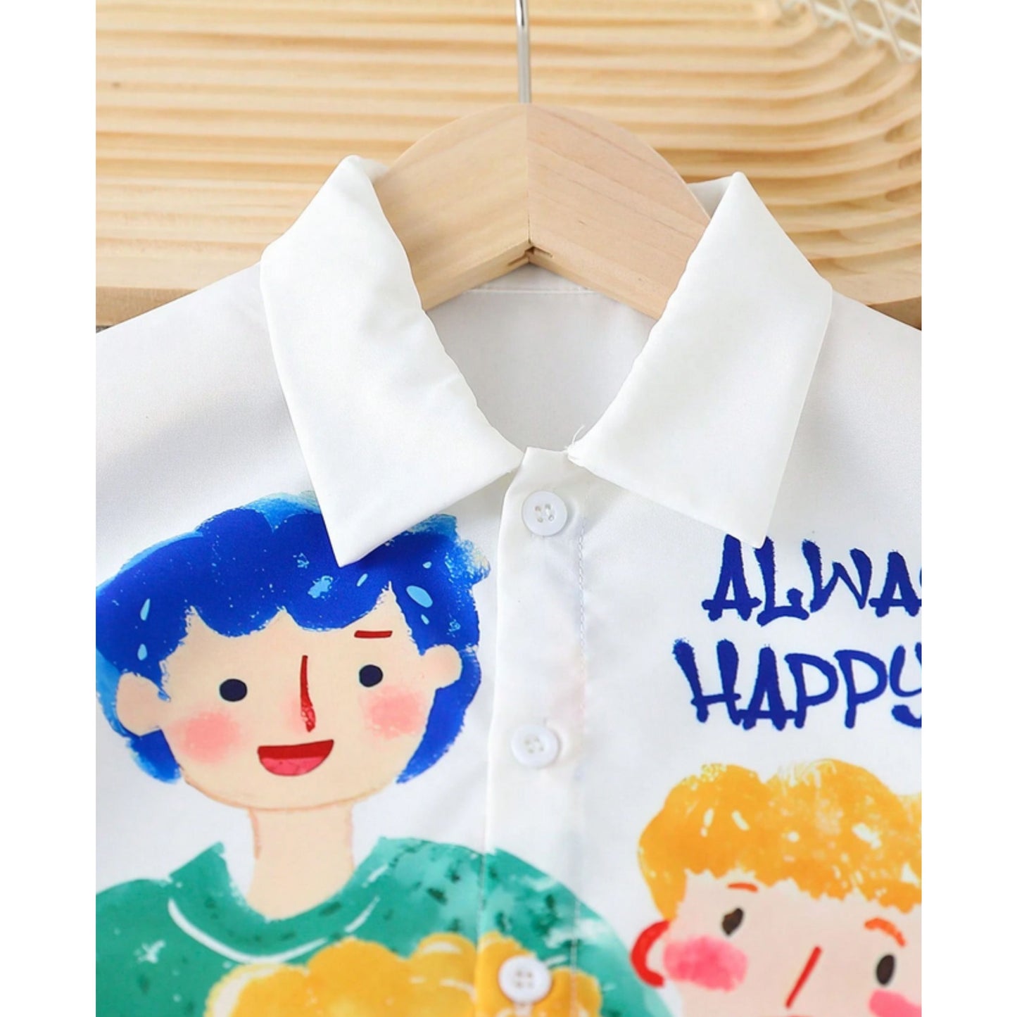 Venutaloza Cartoon Character Letter Print Short Sleeve Casual Shirt For Boy.