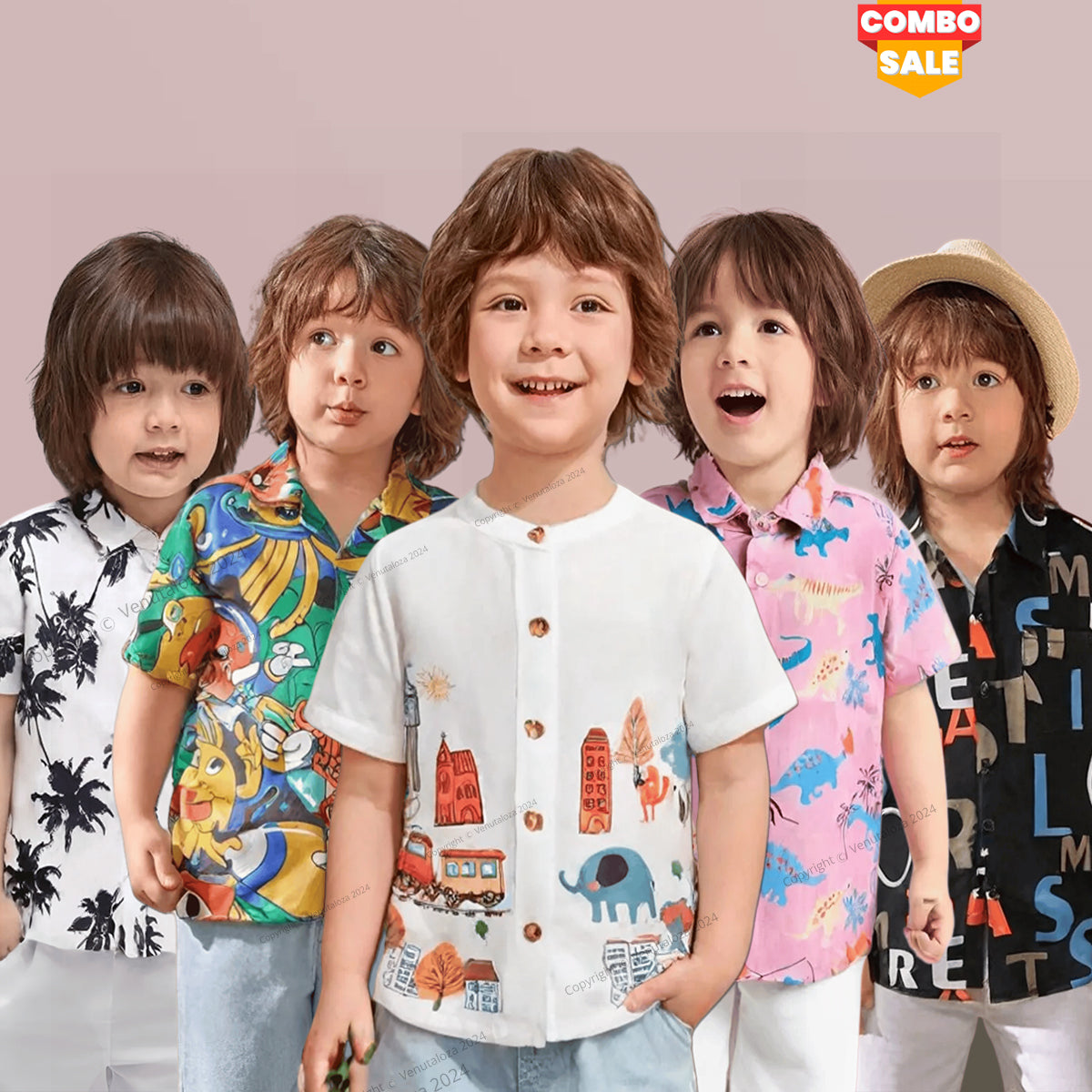 Venutaloza Stylish Multicolors Designer Button Front (Combo pack For 5) Shirt For Boy.