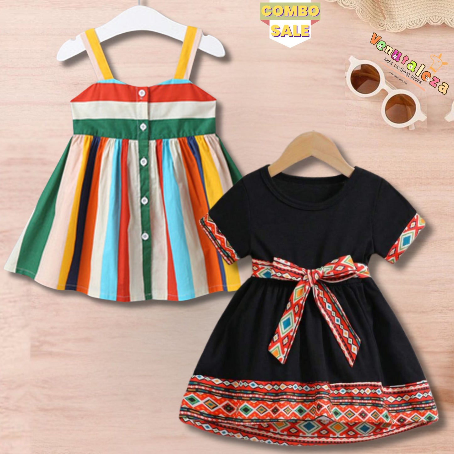 Girl's Toddler Button front & Bohemian Style round Neck (Combo Pack Of 2) For Girl's.