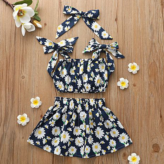Crop Cami Top & Ditsy Floral Layered Skirt Set For Baby Girls.