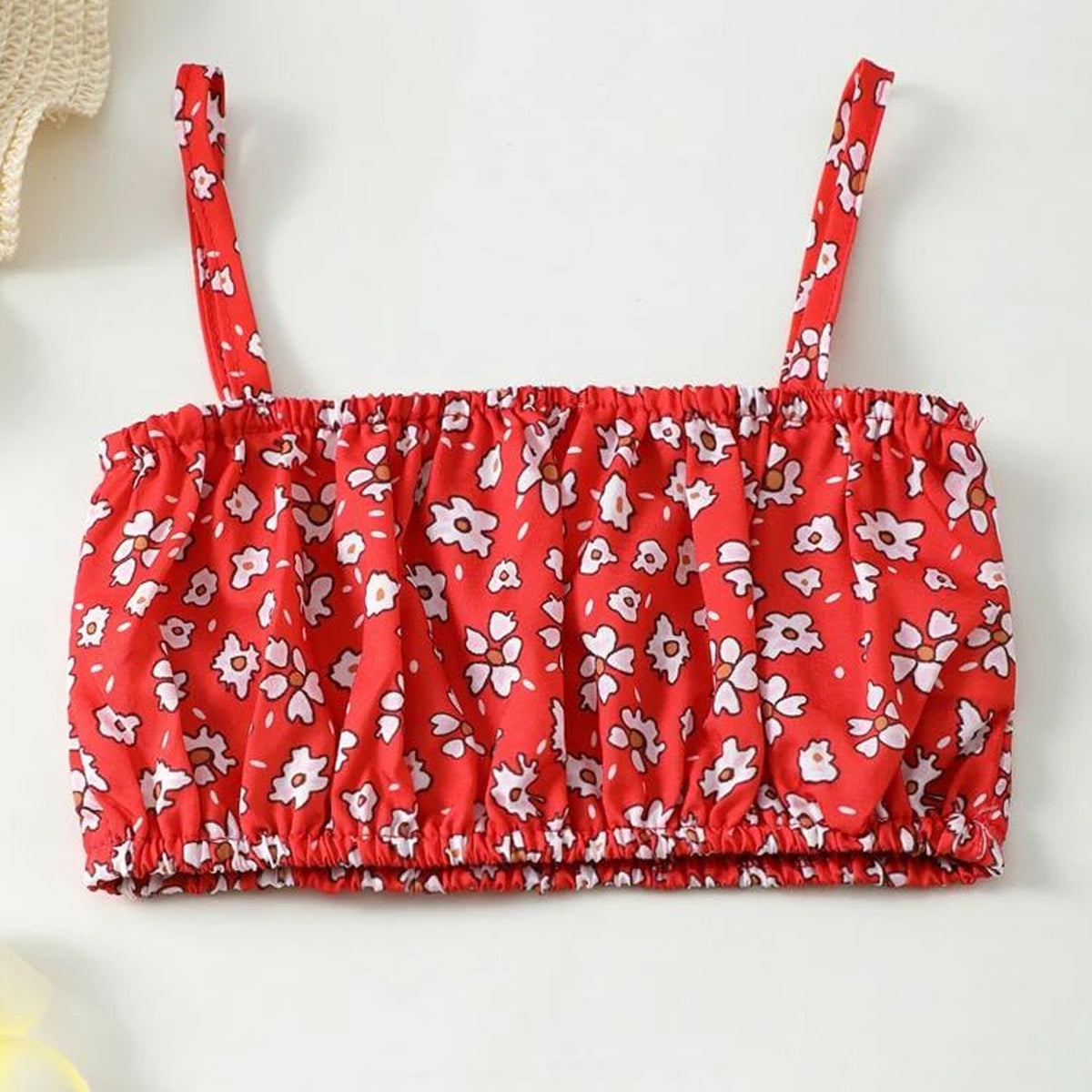 Stylish Crop Cami Top & Ditsy Layered Super Soft Skirt Set For Baby Girls.