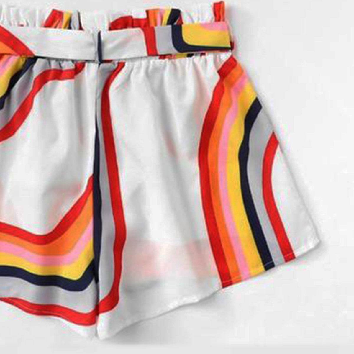 Toddler Girls Block Striped Belted Shorts For BabyGirls.