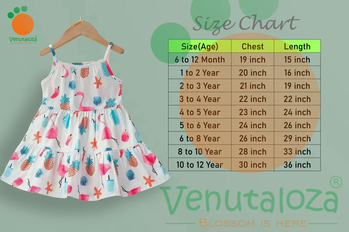 Girls Flamingo Print Ruffle Trim Frock Dress for Baby Girl.