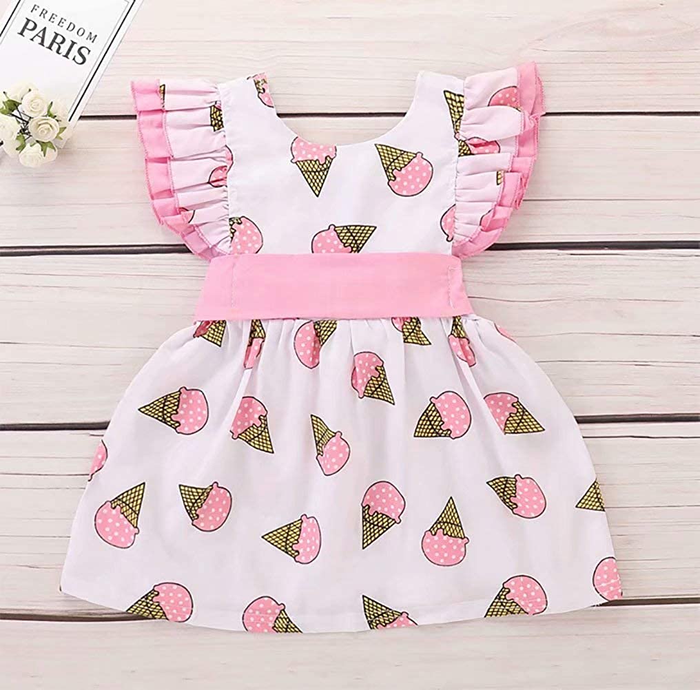 Girl Ice Cream Print Contrast Schiffy Babydoll Frock Dress for Baby Girl.
