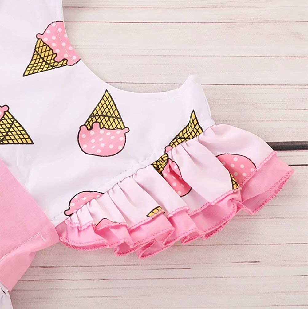 Girl Ice Cream Print Contrast Schiffy Babydoll Frock Dress for Baby Girl.