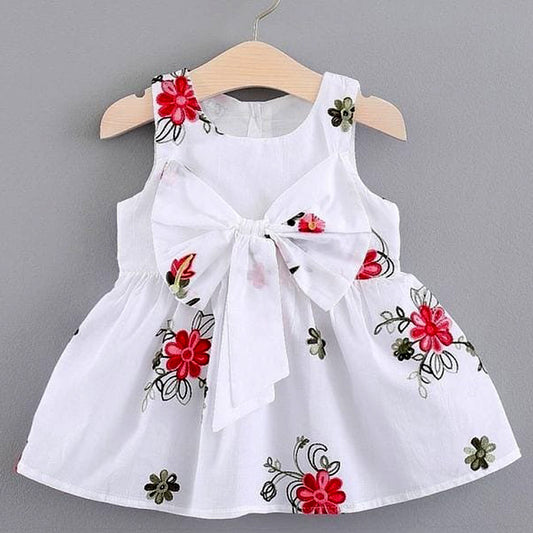 Baby Girl Stylish White Flower Tunic Design Midi Frock Dress for Baby.