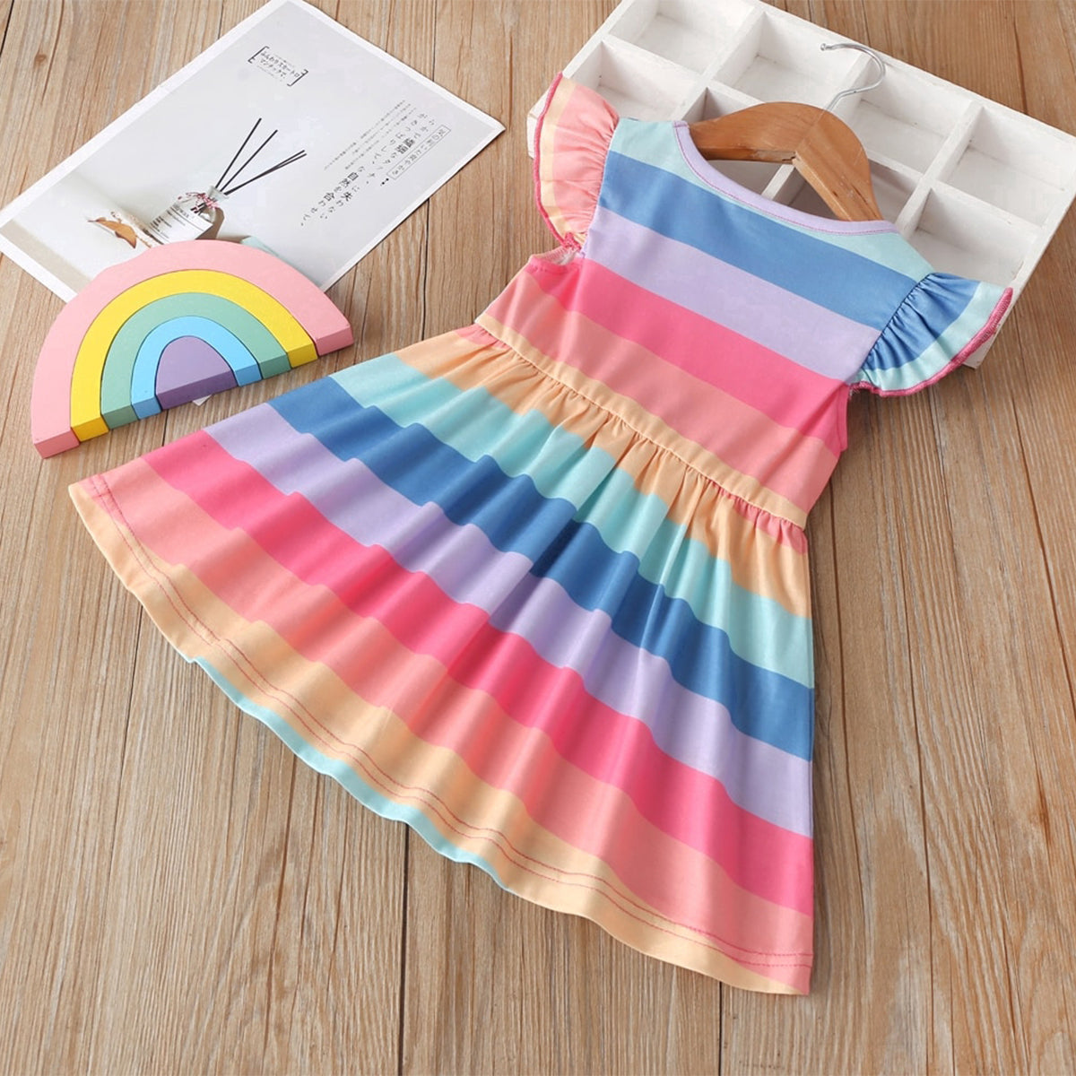 Stylish BabyGirl's White Pocket & Yellow Multi Lining & Multicolor Lining Dresses_Frocks 3 Combo for Kids.