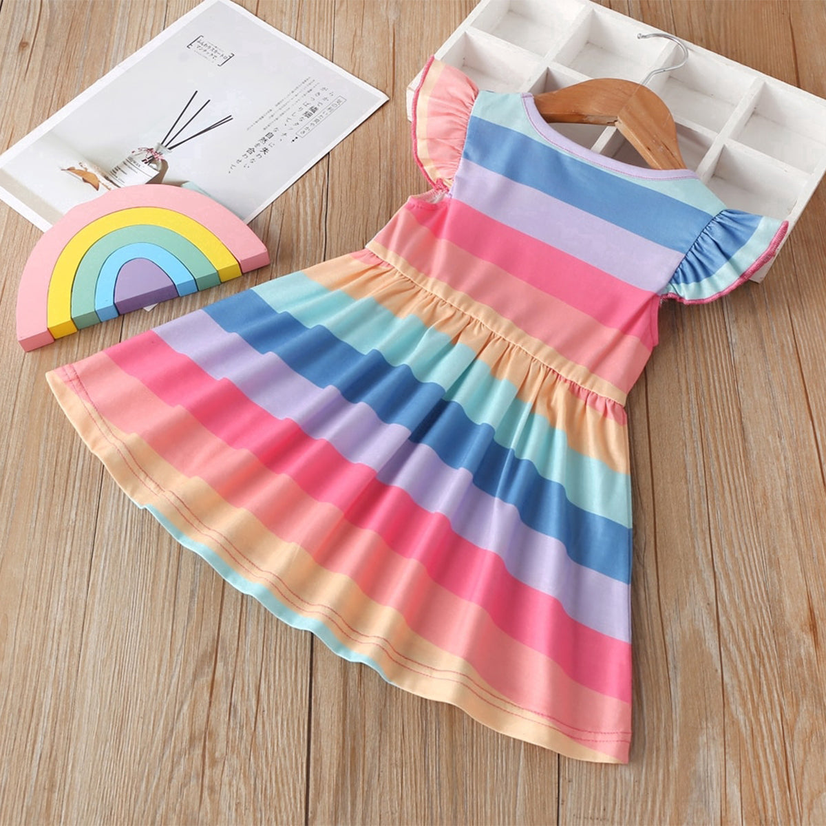 Kids Stylish Colorfull Strips Design Midi Frock Dress for Baby Girl.
