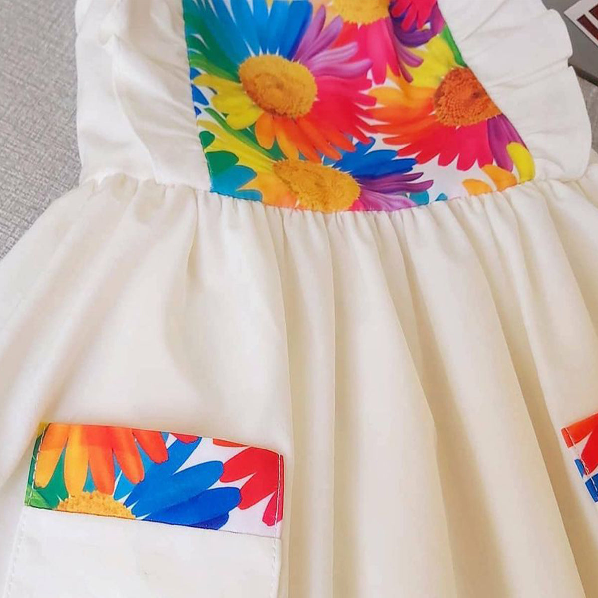 Stylish BabyGirl's White Pocket & Yellow Multi Lining & Multicolor Lining Dresses_Frocks 3 Combo for Kids.