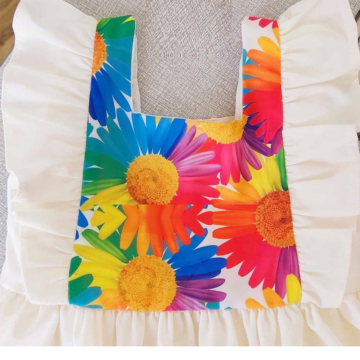 Stylish BabyGirl's White Pocket & Yellow Multi Lining & Multicolor Lining Dresses_Frocks 3 Combo for Kids.