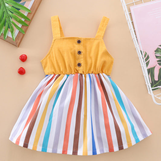Kids Stylish Yellow Lining Designer Midi Frock Dress for Baby Girl.