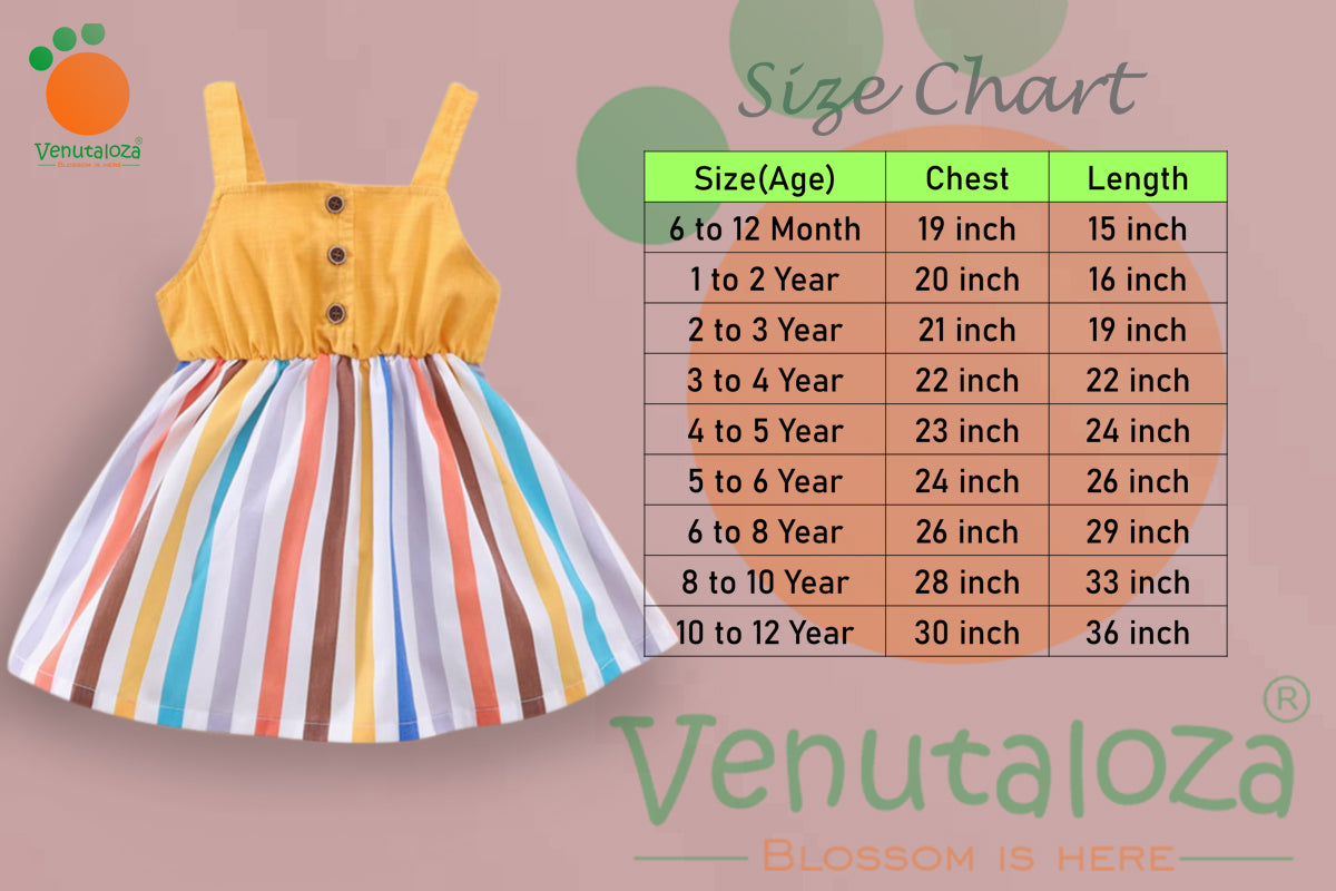 Kids Stylish Yellow Lining Designer Midi Frock Dress for Baby Girl.