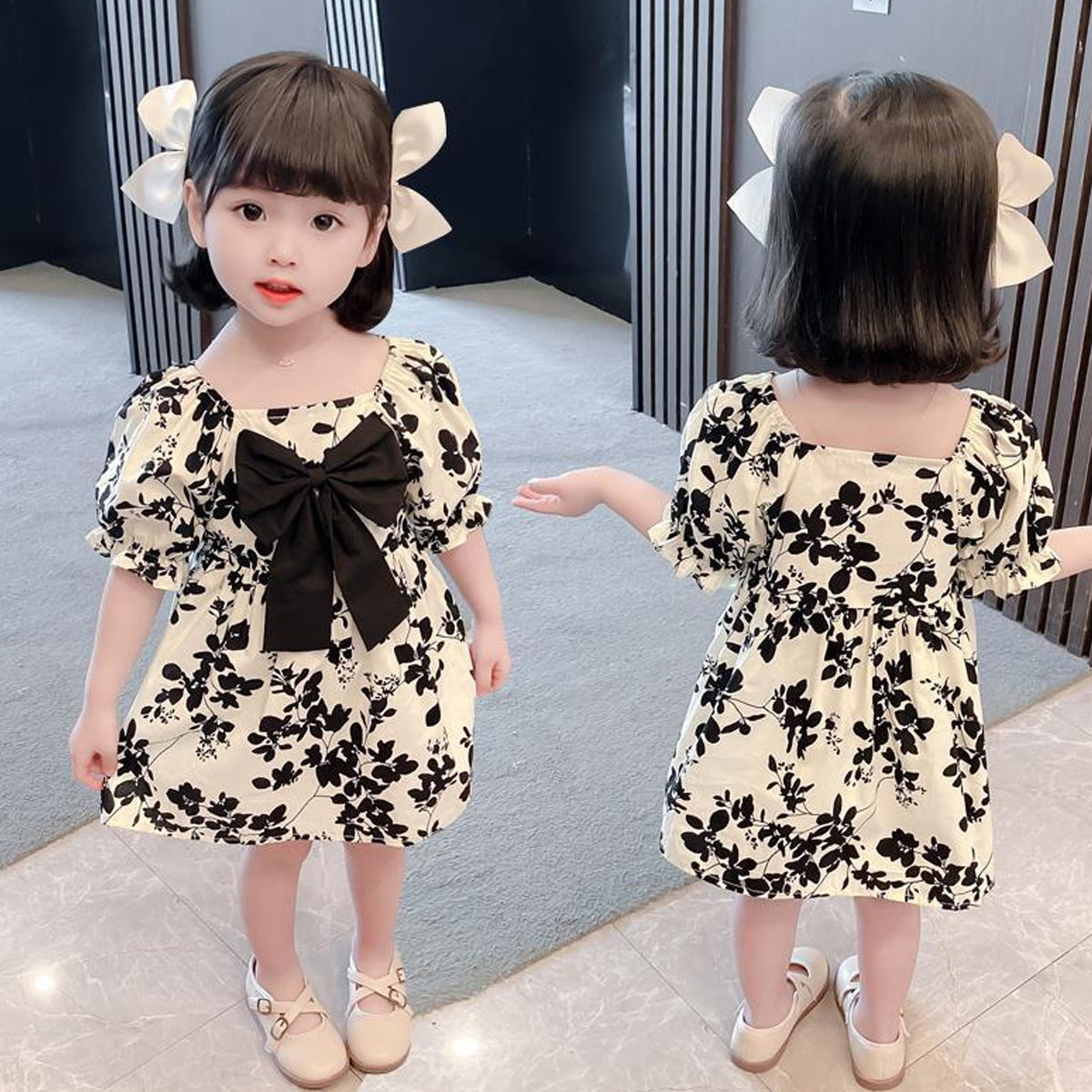 Toddler Girls Plants Raglan Sleeve Tunic Dresses & Frocks for Baby Girl.