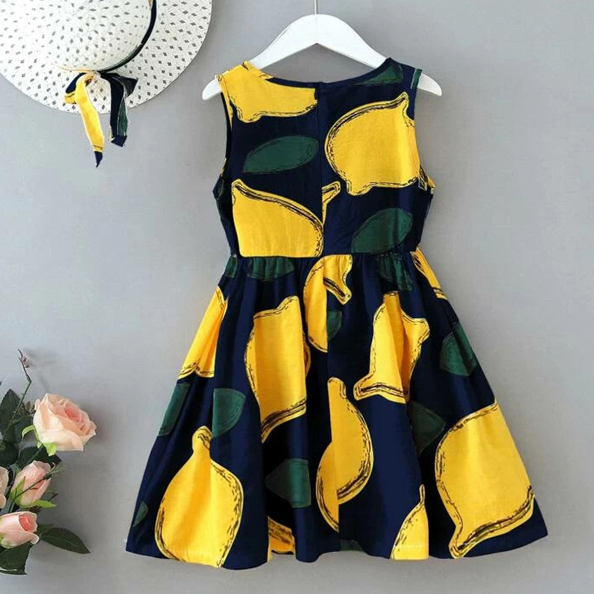 BabyGirl's Cotton Black Yellow Lemon Designer Frocks & Dresses for Kids.