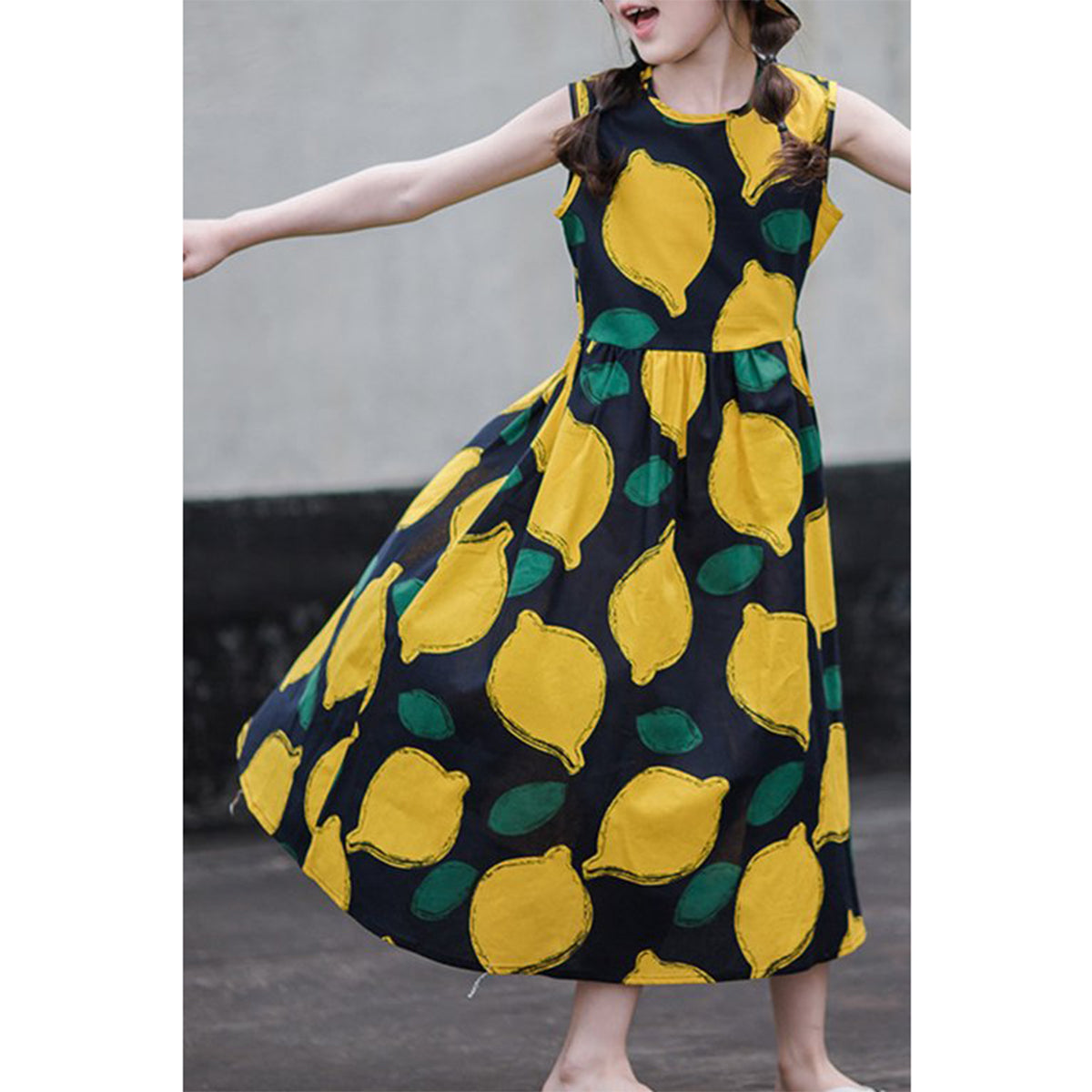 BabyGirl's Cotton Black Yellow Lemon Designer Frocks & Dresses for Kids.