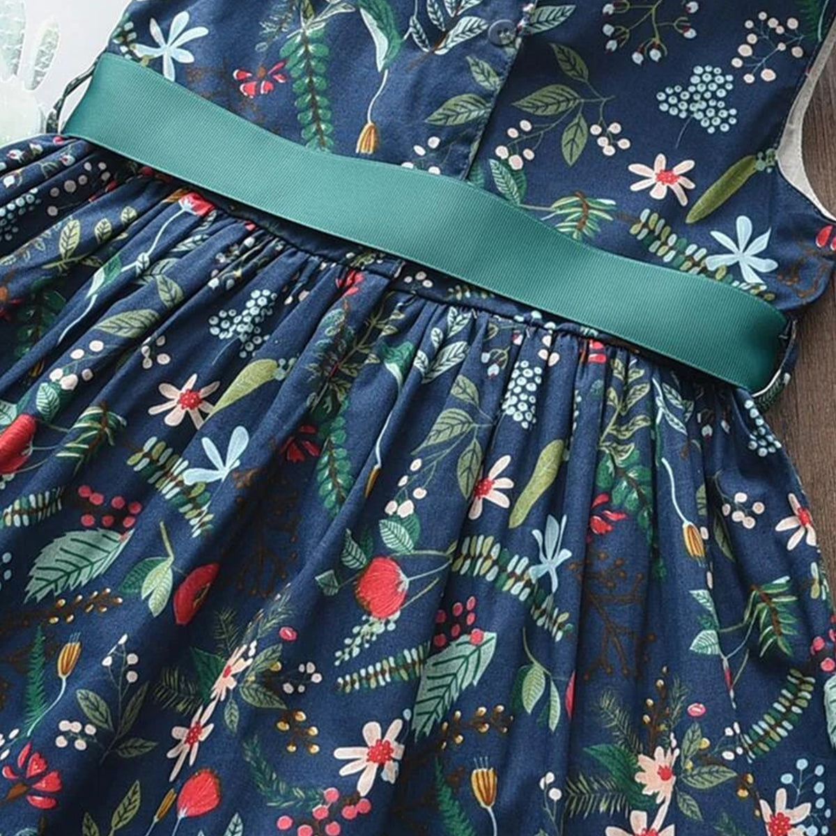 BabyGirl's Cotton Dark Blue Floral Designer Frocks & Dresses for Kids.