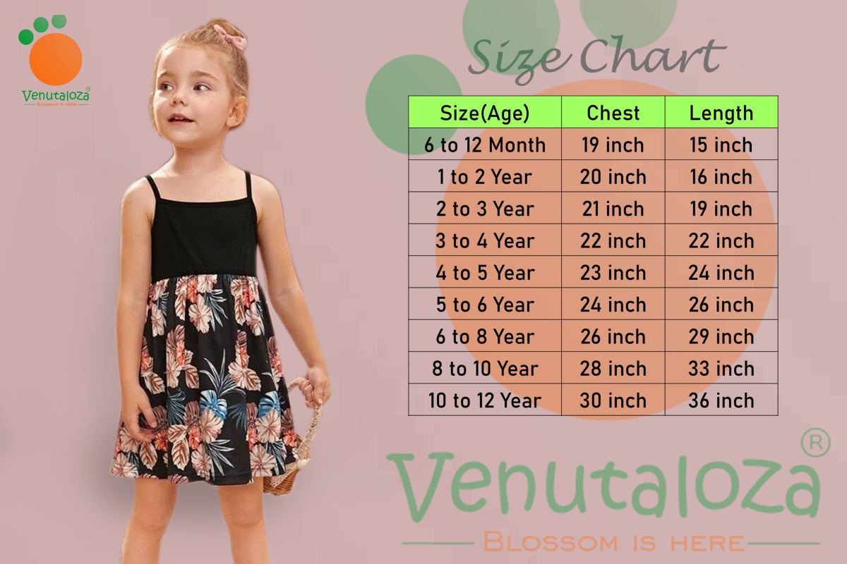 BabyGirl's Cotton Black Multicolor Foral Designer Frocks & Dresses for Kids.