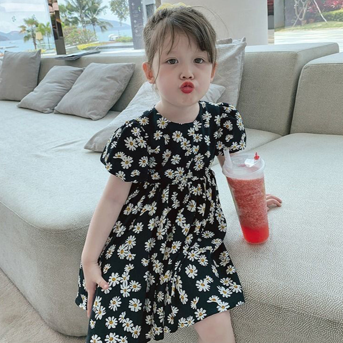 Babydoll Stylish Black Floral Designer Frocks & Dresses for Baby Girl.