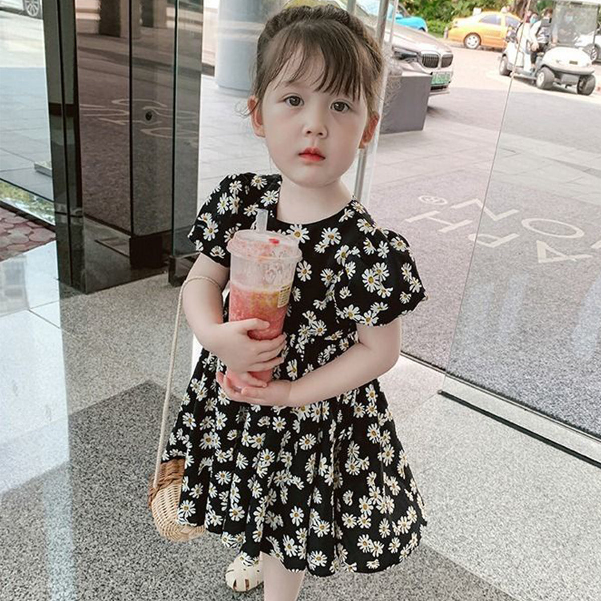 Babydoll Stylish Black Floral Designer Frocks & Dresses for Baby Girl.