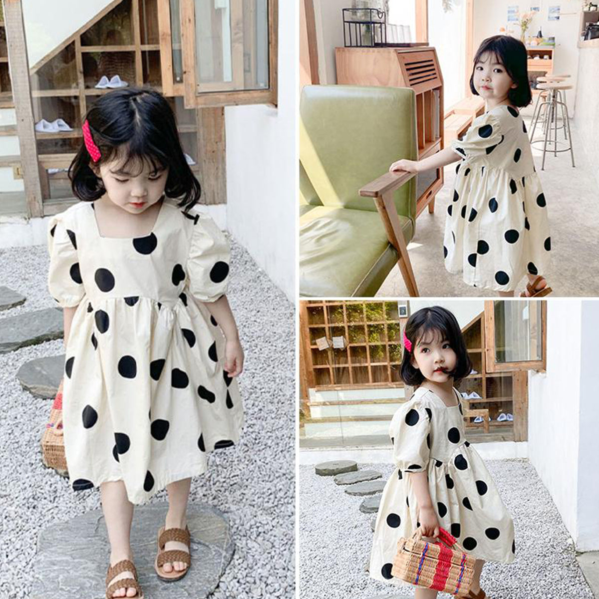 Stylish New Fashion Black Round Off_White Frock & Dress for Baby Girls.