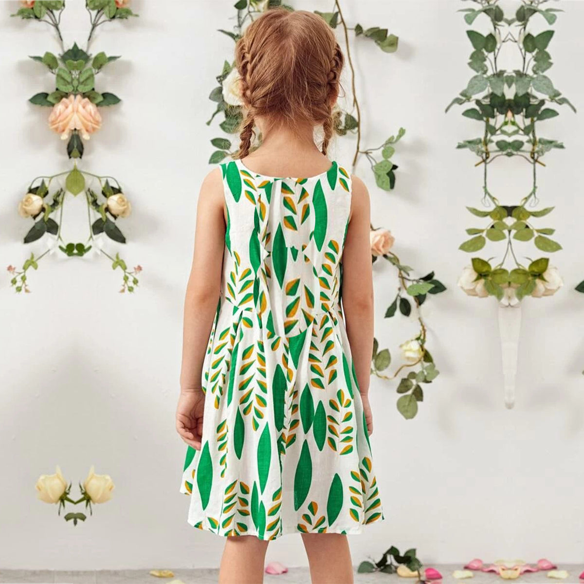 Stylish Colorfull Green Floral Designer Midi Frock_Dresses for Baby Girl.