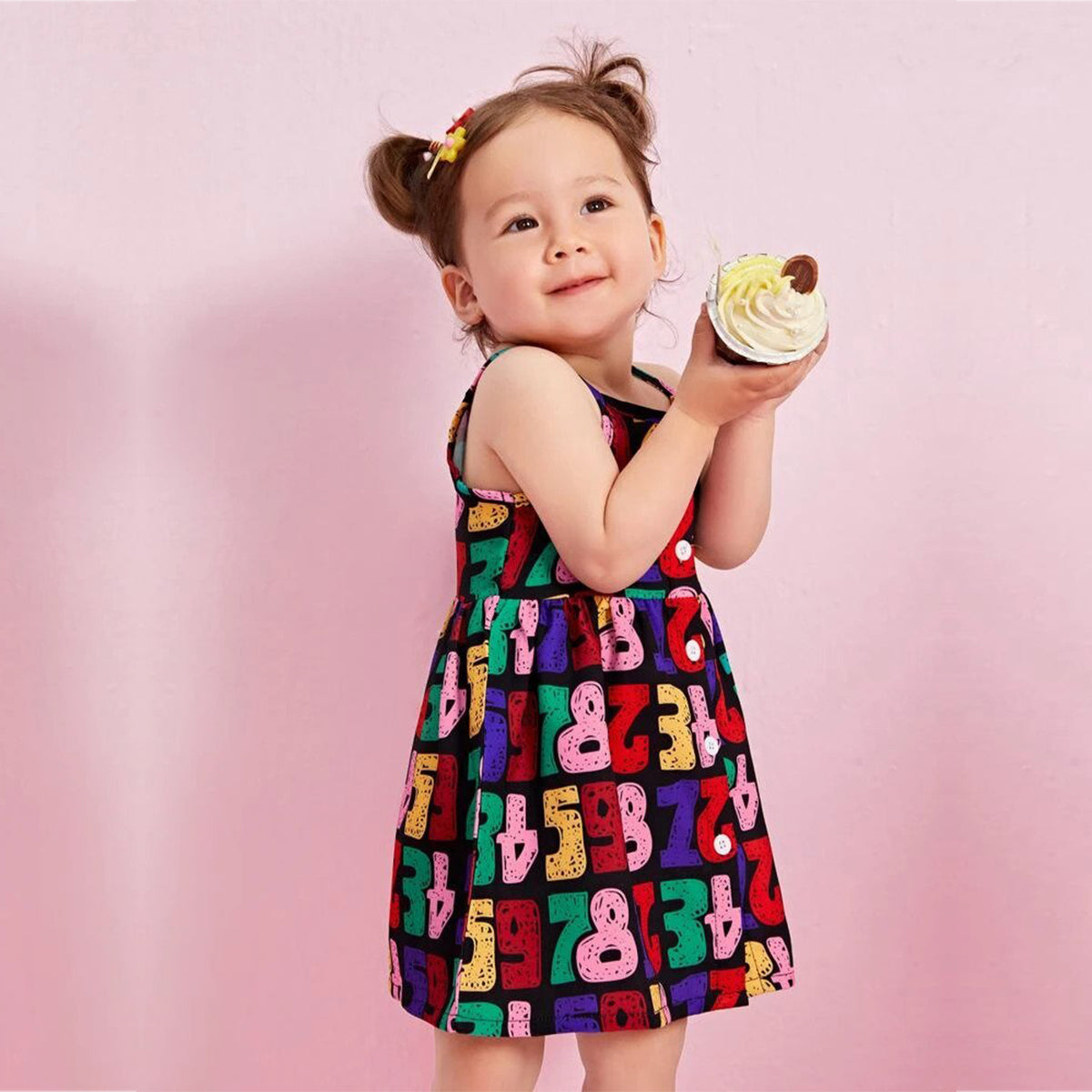 Princess BabyGirl Stylish Allover Letter Cami Cotton Frocks & Dresses for Kids.