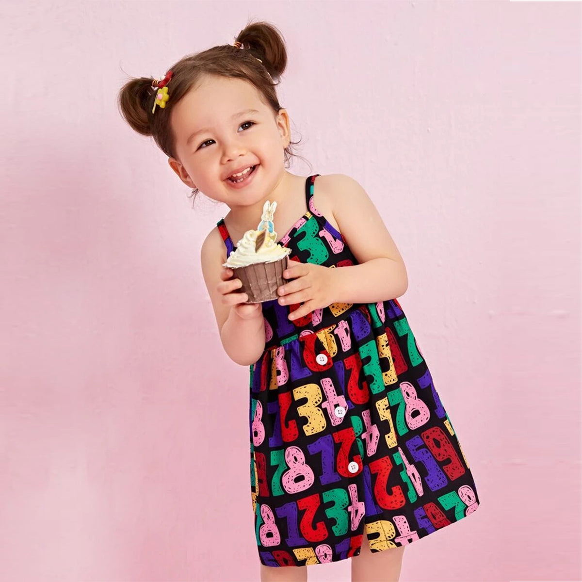 Princess BabyGirl Stylish Allover Letter Cami Cotton Frocks & Dresses for Kids.