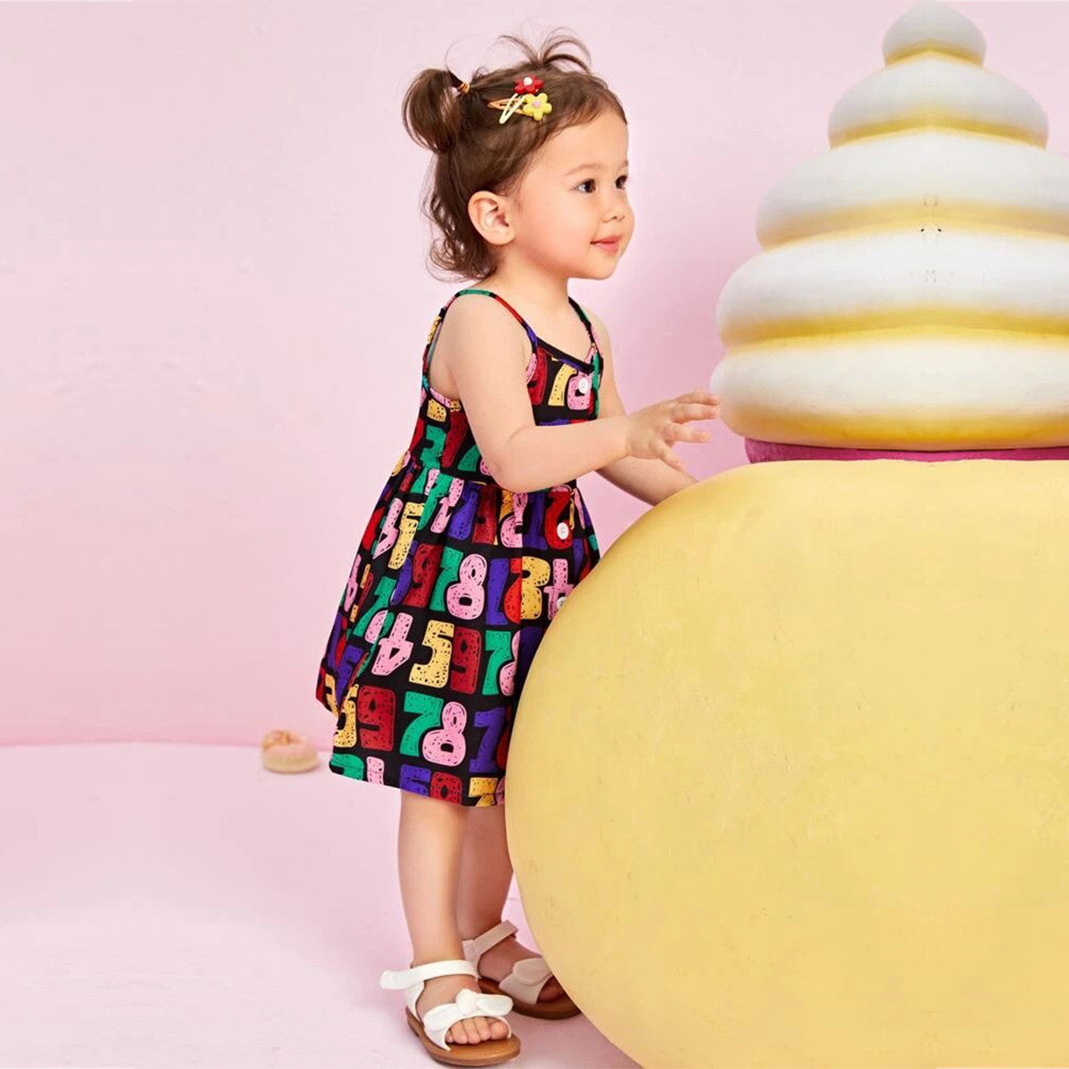 Princess BabyGirl Stylish Allover Letter Cami Cotton Frocks & Dresses for Kids.